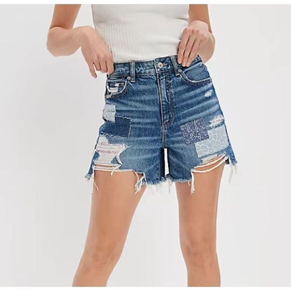 AMERICAN EAGLE HIGHEST RISE STRETCH BAGGY PATCHWORK LIMITED EDITION SHORTS- NWTS - Picture 1 of 8
